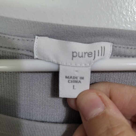 J. Jill Pure Jill Gray Long Sleeved Pima Cotton Blend Pocket Dress Knee Length L - Picture 4 of 7